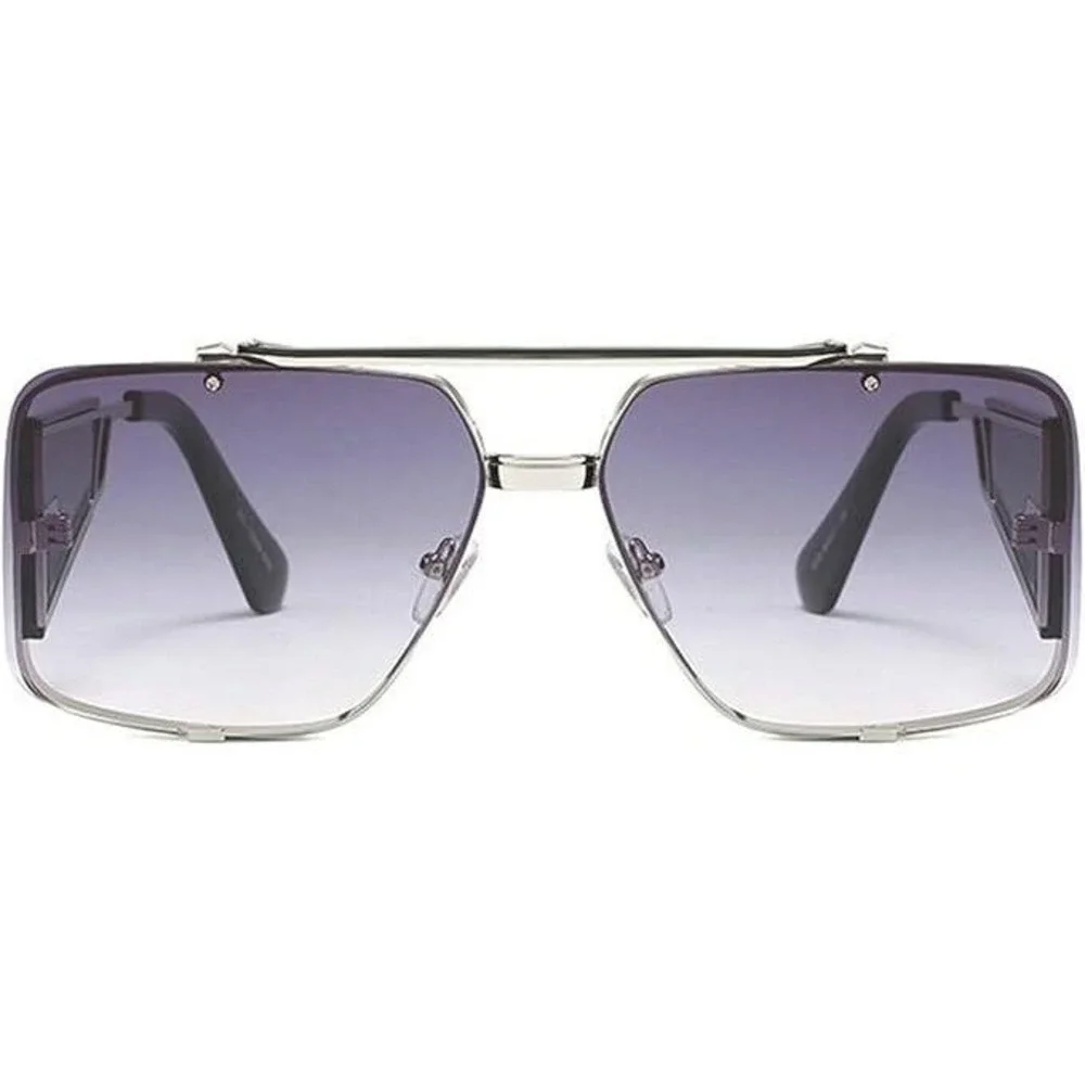 Square‎ Sunglasses Men Silver Metal Frame Black Lens Fashion Shield Sunglasses